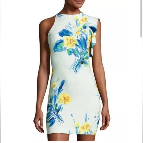 Black Halo / Pabla Sheath Dress Ruffled Floral Print tropical mini 2 - Picture 8 of 8